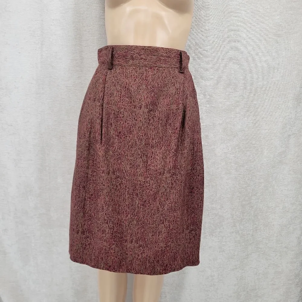 Ellen Tracy Vintage 90s Silk Midi Skirt with Belt Loops and Pockets Women's 10